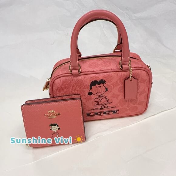 NWT Bundle Coach X Peanuts Satchel Crossbody Lucy CBJ62 & CBN89 Snap Wallet - Picture 1 of 16